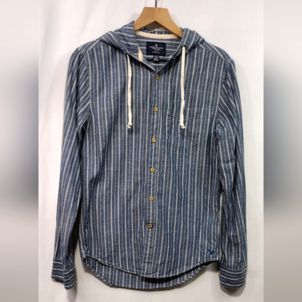 American Eagle Hooded Button Down Shirt Shacket Mens XS Classic Fit Retro 90s